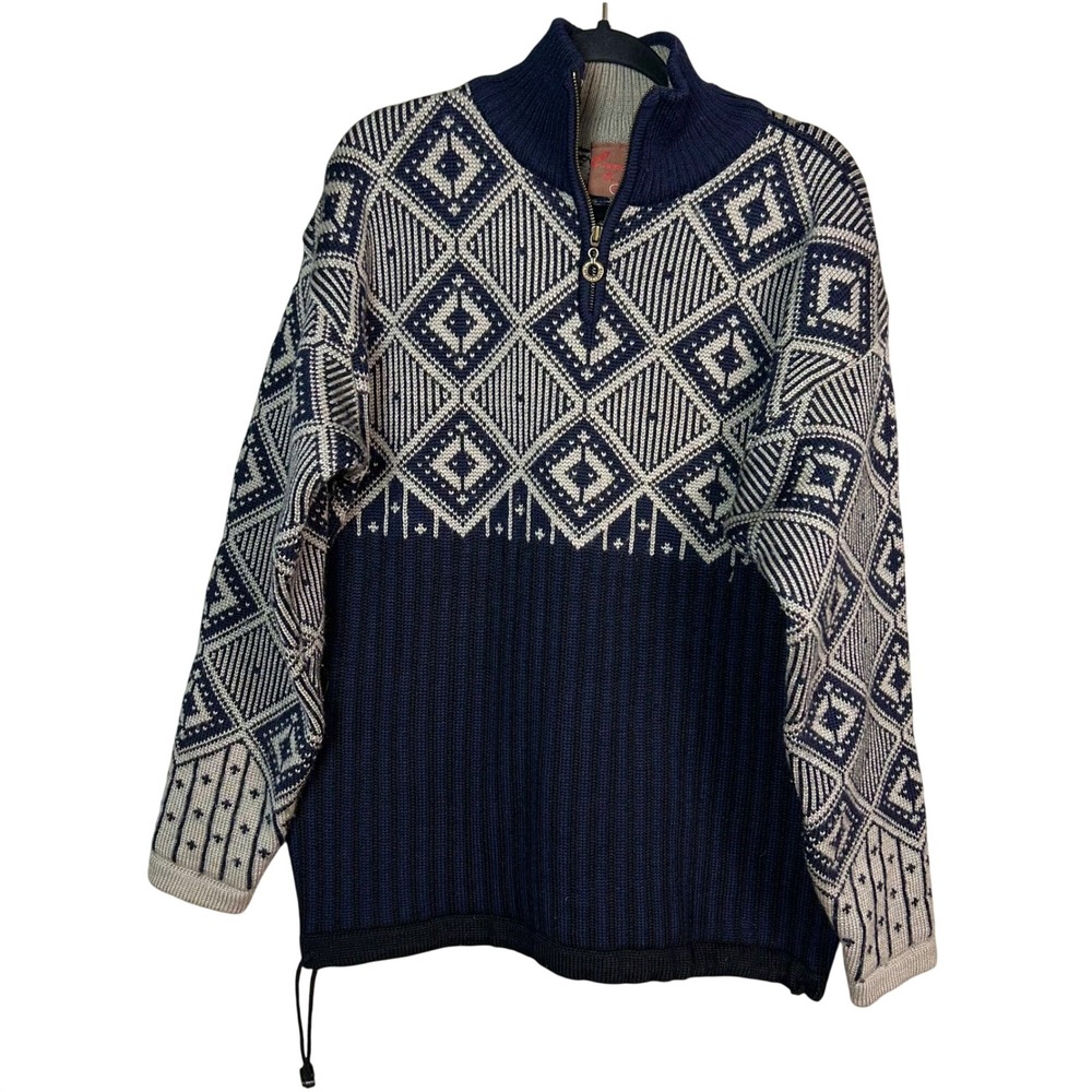 VTG Christiania Nordic Sweater Mens Medium Fair Isle Wool Quarter Zip Norwegian